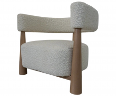 Contemporary Pair of Italian Armchairs Wood and White Boucle - 3398280