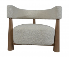 Contemporary Pair of Italian Armchairs Wood and White Boucle - 3398281