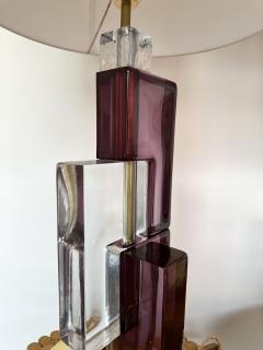 Contemporary Pair of Lamps Amethyst Cubic Murano Glass and Brass Italy - 2950510