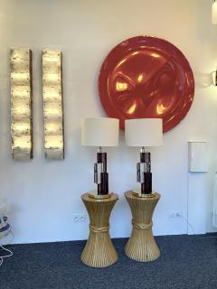 Contemporary Pair of Lamps Amethyst Cubic Murano Glass and Brass Italy - 2950511