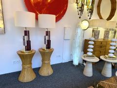 Contemporary Pair of Lamps Amethyst Cubic Murano Glass and Brass Italy - 2950514