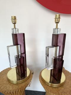 Contemporary Pair of Lamps Amethyst Cubic Murano Glass and Brass Italy - 2950516