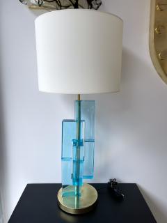 Contemporary Pair of Lamps Blue Lagoon Cubic Murano Glass and Brass Italy - 2556672