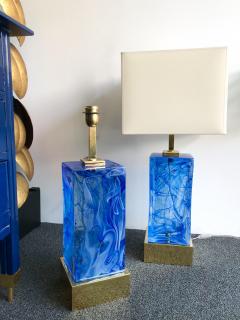 Contemporary Pair of Lamps Blue Murano Glass and Brass Italy - 672661