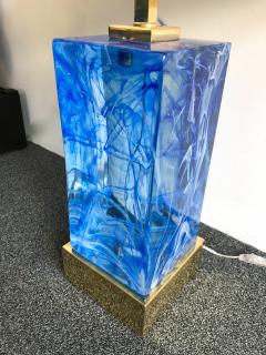 Contemporary Pair of Lamps Blue Murano Glass and Brass Italy - 672663