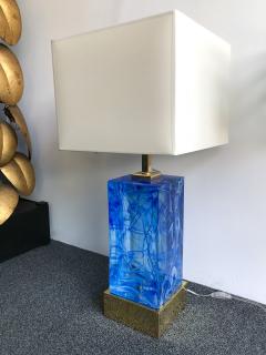 Contemporary Pair of Lamps Blue Murano Glass and Brass Italy - 672664
