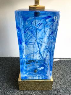 Contemporary Pair of Lamps Blue Murano Glass and Brass Italy - 672666