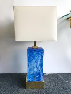 Contemporary Pair of Lamps Blue Murano Glass and Brass Italy - 672669