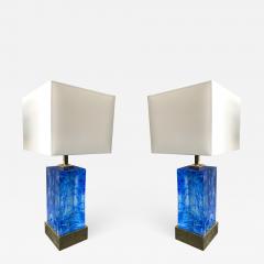Contemporary Pair of Lamps Blue Murano Glass and Brass Italy - 674035