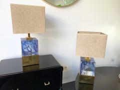 Contemporary Pair of Lamps Blue Murano Glass and Brass Italy - 1073125