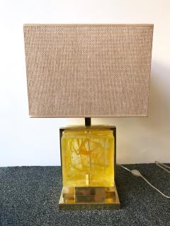 Contemporary Pair of Lamps Brass Cage Murano Glass Cube Italy - 543333
