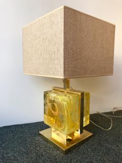 Contemporary Pair of Lamps Brass Cage Murano Glass Cube Italy - 543336