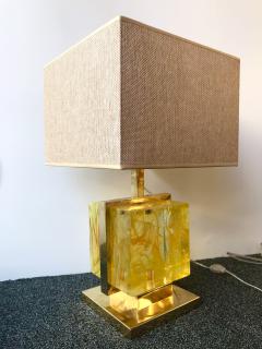 Contemporary Pair of Lamps Brass Cage Murano Glass Cube Italy - 543337