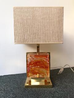 Contemporary Pair of Lamps Brass Cage Murano Glass Cube Italy - 543361