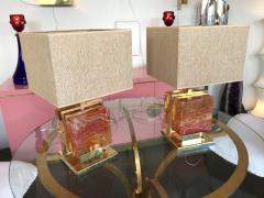 Contemporary Pair of Lamps Brass Cage Murano Glass Cube Italy - 825640
