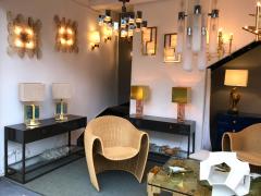 Contemporary Pair of Lamps Brass Cage Murano Glass Cube Italy - 825644