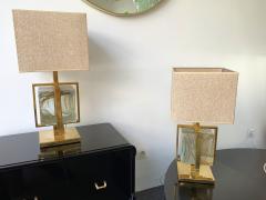 Contemporary Pair of Lamps Brass Cage Murano Glass Cube Italy - 1073208