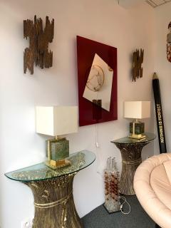 Contemporary Pair of Lamps Brass Cage Murano Glass Cube Italy - 1248490