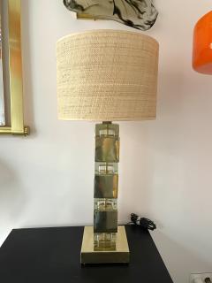 Contemporary Pair of Lamps Brass Column Cube Murano Glass Italy - 2916953