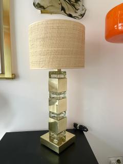 Contemporary Pair of Lamps Brass Column Cube Murano Glass Italy - 2916954