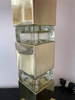 Contemporary Pair of Lamps Brass Column Cube Murano Glass Italy - 2916959