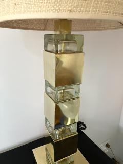 Contemporary Pair of Lamps Brass Column Cube Murano Glass Italy - 2916962