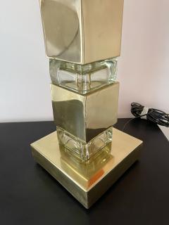 Contemporary Pair of Lamps Brass Column Cube Murano Glass Italy - 2916973