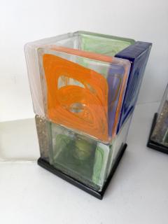 Contemporary Pair of Lamps Cubic Pennellate Murano Glass Italy - 4547434