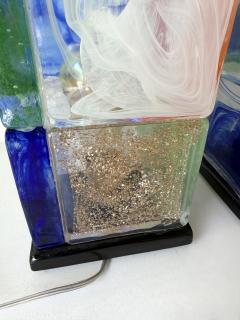 Contemporary Pair of Lamps Cubic Pennellate Murano Glass Italy - 4547438