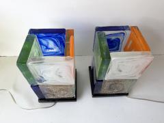 Contemporary Pair of Lamps Cubic Pennellate Murano Glass Italy - 4547439