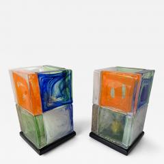 Contemporary Pair of Lamps Cubic Pennellate Murano Glass Italy - 4547638
