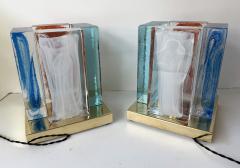 Contemporary Pair of Lamps Cubic Pennellate Murano Glass and Brass Italy - 4546270