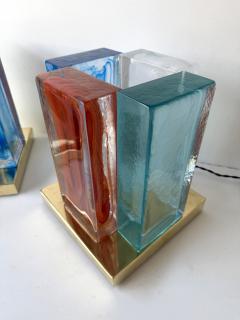 Contemporary Pair of Lamps Cubic Pennellate Murano Glass and Brass Italy - 4546272