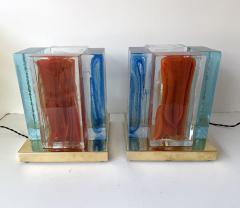 Contemporary Pair of Lamps Cubic Pennellate Murano Glass and Brass Italy - 4546276