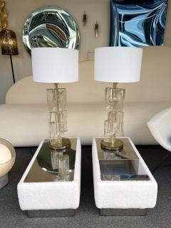 Contemporary Pair of Lamps Gold Leaf Cubic Murano Glass and Brass Italy - 2199036