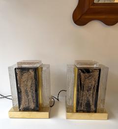 Contemporary Pair of Lamps Gold Powder Cubic Murano Glass and Brass Italy - 4360282