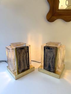 Contemporary Pair of Lamps Gold Powder Cubic Murano Glass and Brass Italy - 4360284