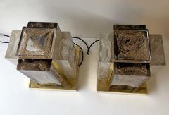 Contemporary Pair of Lamps Gold Powder Cubic Murano Glass and Brass Italy - 4360288