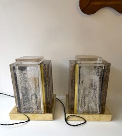 Contemporary Pair of Lamps Gold Powder Cubic Murano Glass and Brass Italy - 4360289