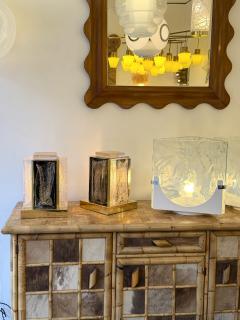 Contemporary Pair of Lamps Gold Powder Cubic Murano Glass and Brass Italy - 4360290