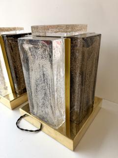Contemporary Pair of Lamps Gold Powder Cubic Murano Glass and Brass Italy - 4360291