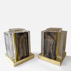 Contemporary Pair of Lamps Gold Powder Cubic Murano Glass and Brass Italy - 4361645