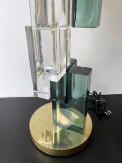 Contemporary Pair of Lamps Green Cubic Murano Glass and Brass Italy - 2556779