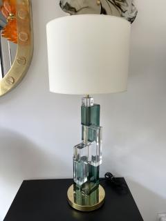 Contemporary Pair of Lamps Green Cubic Murano Glass and Brass Italy - 2556780