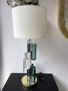 Contemporary Pair of Lamps Green Cubic Murano Glass and Brass Italy - 2556781