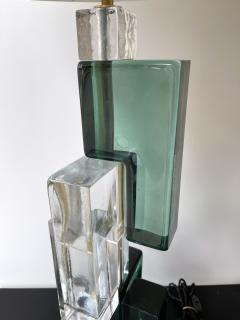 Contemporary Pair of Lamps Green Cubic Murano Glass and Brass Italy - 2556784