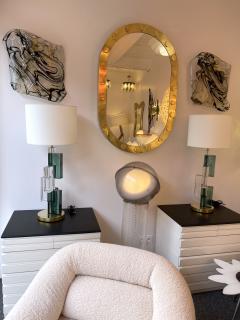 Contemporary Pair of Lamps Green Cubic Murano Glass and Brass Italy - 2556785