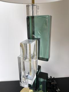 Contemporary Pair of Lamps Green Cubic Murano Glass and Brass Italy - 2556787