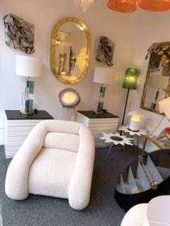 Contemporary Pair of Lamps Green Cubic Murano Glass and Brass Italy - 2556788
