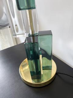 Contemporary Pair of Lamps Green Cubic Murano Glass and Brass Italy - 2556790